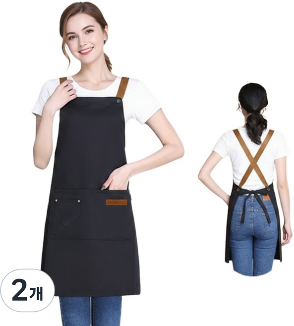 딜리홈 길이조절 방수 앞치마 주방용 식당용 카페 작업용 앞치마, 2개, 블랙