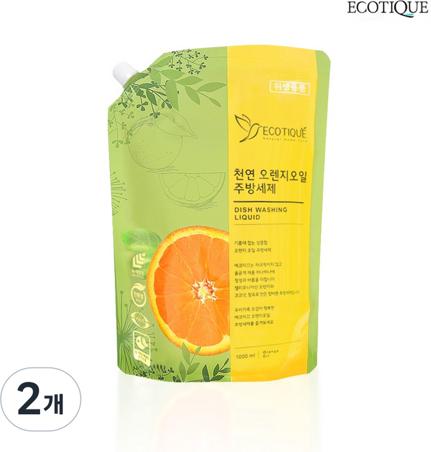 에코띠끄 오렌지오일 주방세제 리필, 1L, 2개