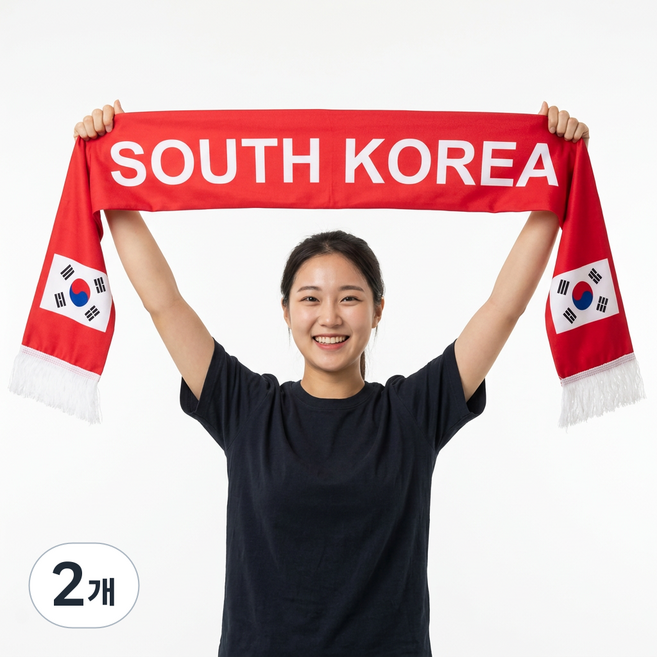 2026 북중미 월드컵 한국 응원 머플러 태극기 축구 응원용품, 2개, 레드
