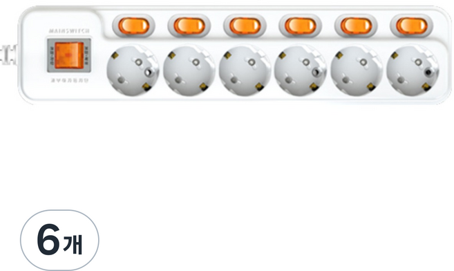 현대일렉트릭 안전한 국내산 개별 + 메인 스위치 6구 멀티탭, 6개, 1.5m, 화이트