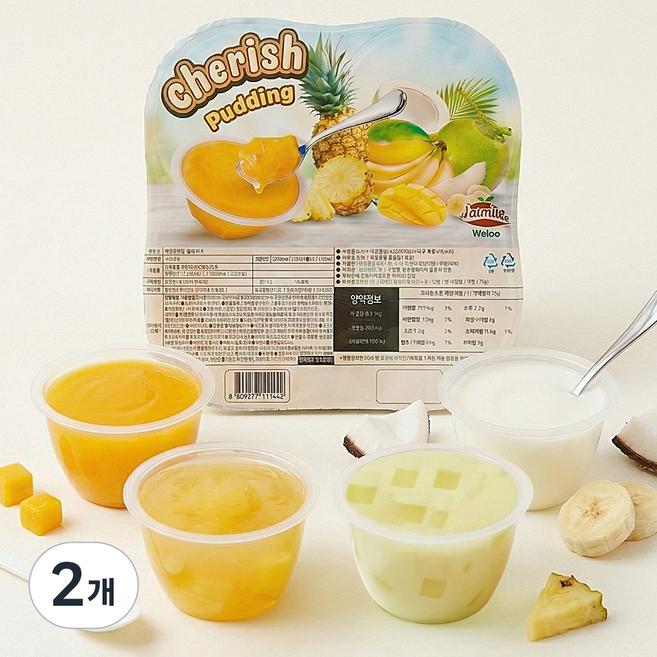 [국내배송] 체리쉬 믹스 푸딩 젤리 과일맛 ( 망고 바나나 파인애플 코코넛 ) 4종, 2개, 320g