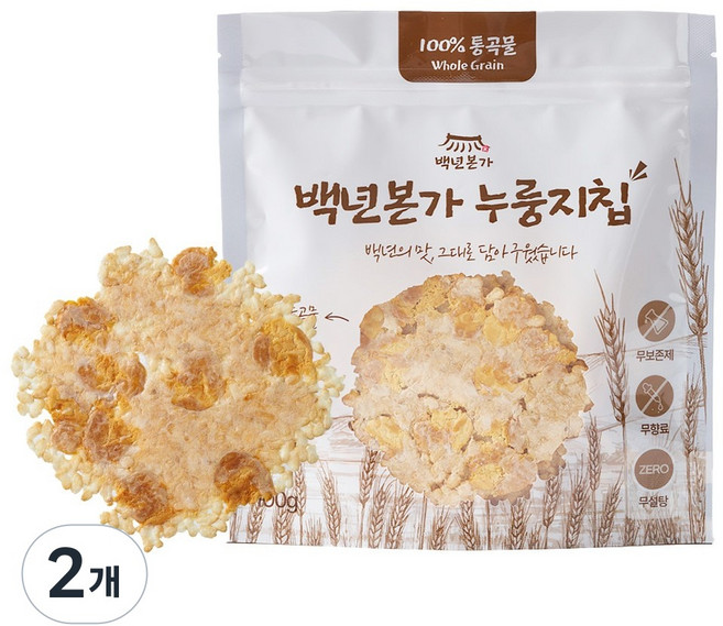 백년본가 국내산 1mm 햇쌀 건강간식 현미 병아리콩 누룽지칩, 100g, 2개