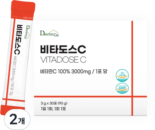 비타도스 비타민C 3000mg 고함량 순수 비타민씨 고용량 분말 가루 스틱, 2개, 90g - 쿠팡