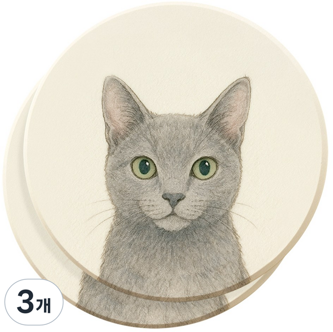 고양이 규조토 컵받침 2P 세트 - 국산 티코스터 / 옐로우데이, 3개, 도도냥