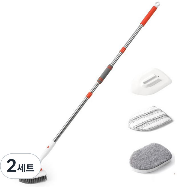 3-in-1 다목적 청소 키트 (강모 브러시 마이크로파이버 천 스펀지 포함) 길이 조절 가능한 텔레스코픽 청소 브러시. 욕실 타일 창문 바닥 벽 청소용으로 이상적입니다, 2세트, White