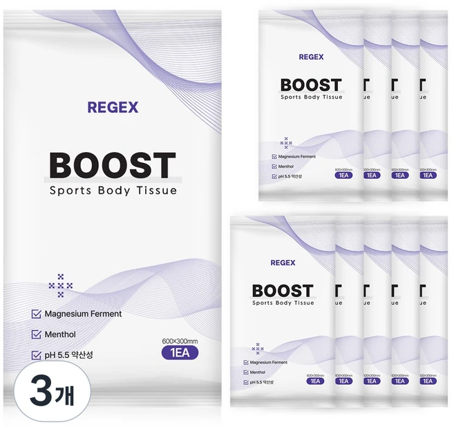 리젝스 마그네슘 부스트 일회용 스포츠 바디 샤워티슈, 3개, 10개입 - 쿠팡