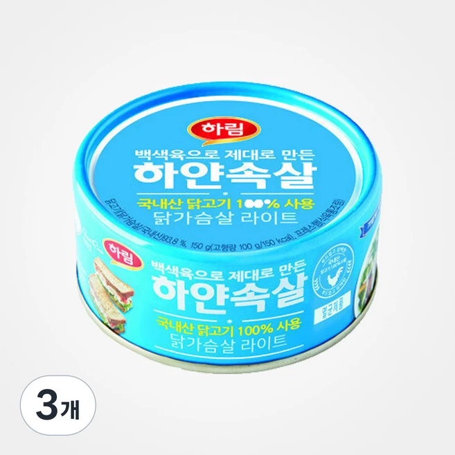 하림 하얀속살 닭가슴살 라이트, 3개, 150g - 쿠팡