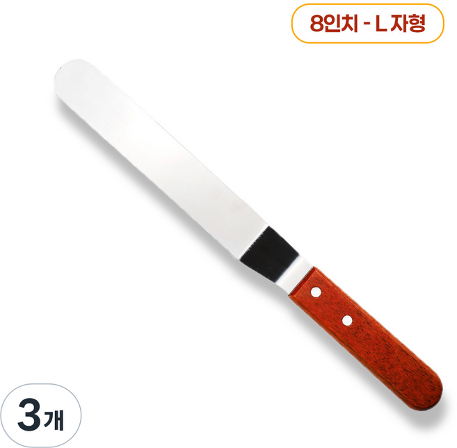 로티 나무손잡이 베이킹 스패츌러 굽은형 200mm 8인치, 3개, L자형
