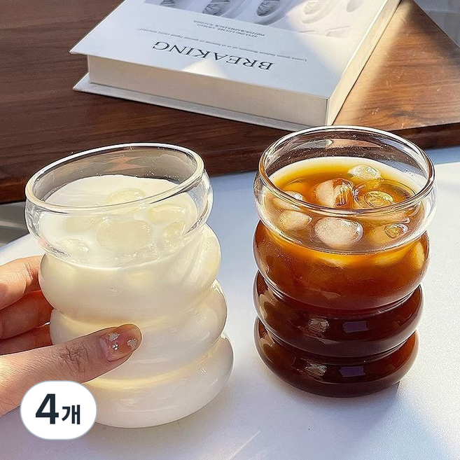 탱이하우스 카페 내열유리 컵, 애벌레컵 300ml, 4개