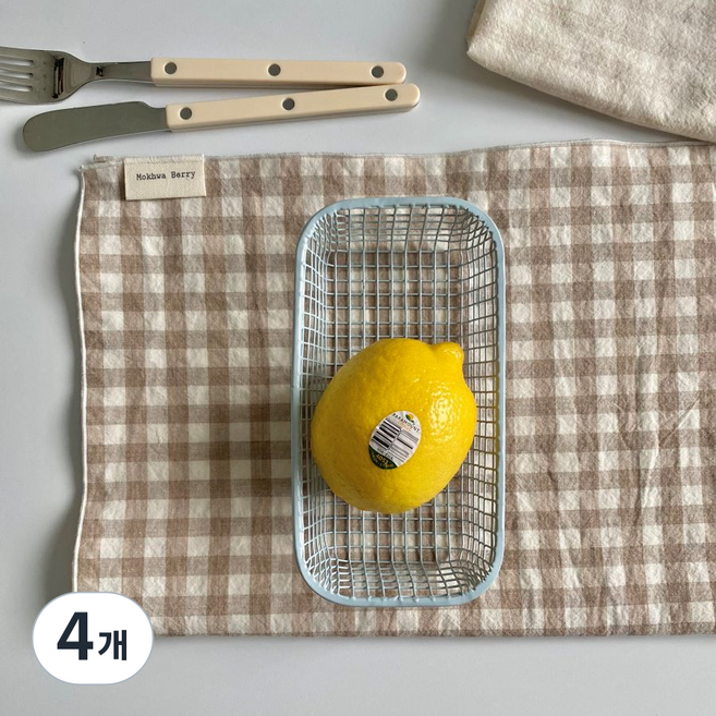 패브릭덮개 전자레인지 커버 체크테이블매트 촬영소품, 12.브라운, 4개, 40*30