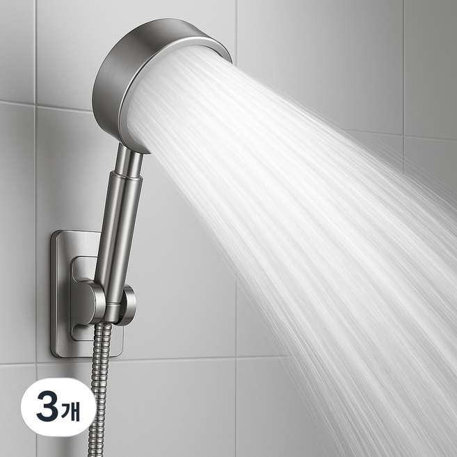루움 강력수압 스테인리스 고압 샤워기 헤드, 실버, 3개