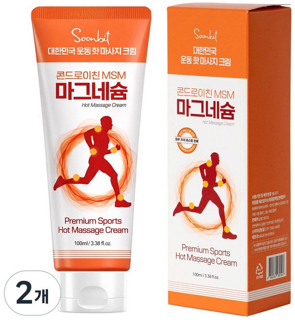 스포츠마사지 바르는 콘드로이친 msm 마그네슘 발열크림, 2개, 1개입