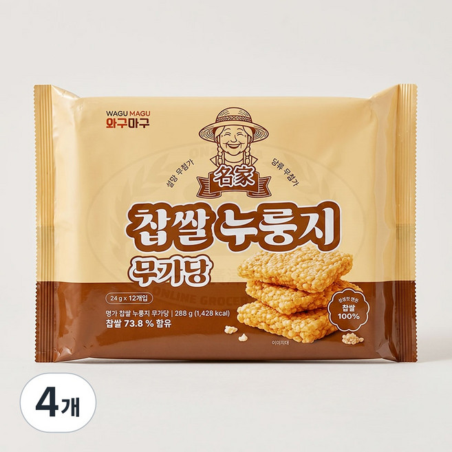 와구마구 명가 찹쌀 누룽지 스낵, 4개, 288g