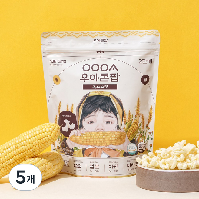 우아 콘팝, 5개, 40g, 옥수수맛