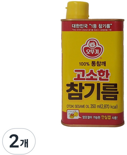 오뚜기 고소한 참기름 캔, 350ml, 2개