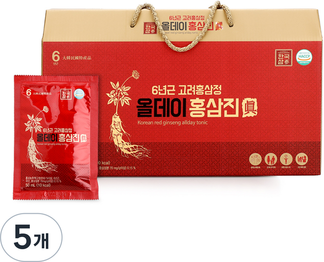 한국삼 6년근 고려홍삼정 올데이 홍삼진 30포, 1.5L, 5개