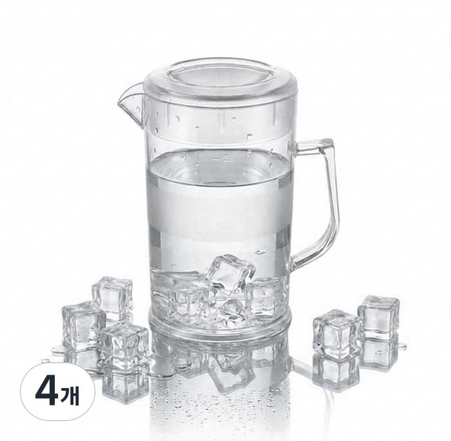 일리 카페용 가벼운 냉장고 물병 물피쳐 워터포트, 투명, 1000ml, 4개