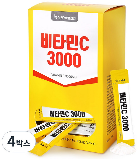 [녹십초] 비타민C 3000 / 먹기좋은 레몬향 (100포), 310g, 4박스