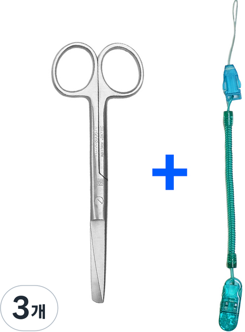 의료용 시저 가위 14cm 스프링 집게줄 2p 간호사 용품 가위집게줄, 3개, 민트집게줄_시저가위