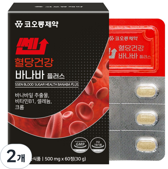 코오롱제약 쎈 혈당건강 바나바 플러스 코로솔산 최대함량 6중 복합기능성, 2개, 60정