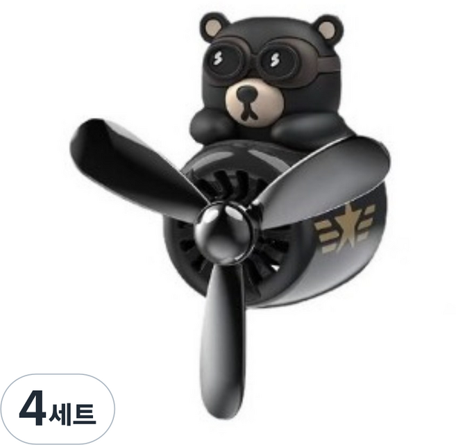 인기17종 차량용 송풍구 프로펠러 방향제 피규어 캐릭터+리필2매, 1)블랙곰돌이(하키), 4세트