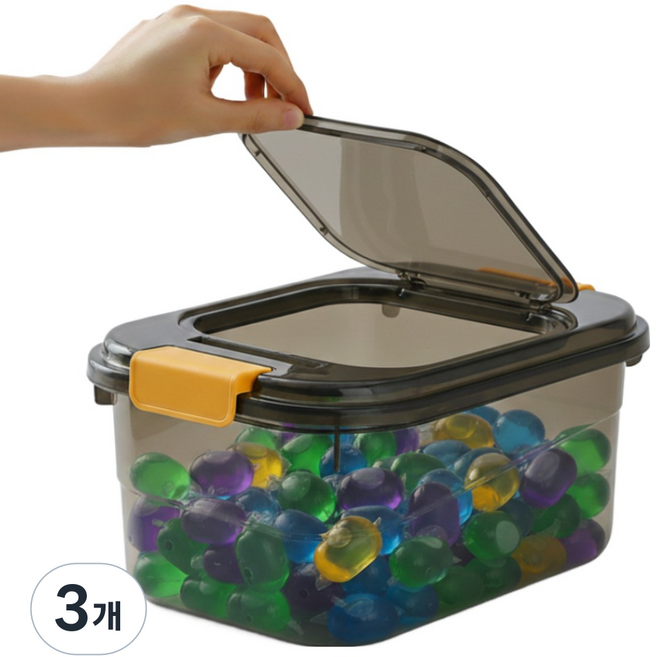 플립업 대용량 캡슐세제 보관함 가루세제 세탁세제 세제통 수납 케이스 5kg, 3개, 블랙