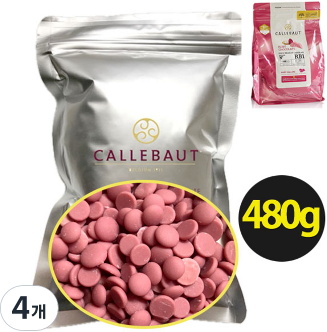 [벨기에산]칼리바우트 루비 커버처 초콜릿 깔리바우트 깔레바우트 깔렛 과일초콜릿 분홍초코 루비초코, 4개, 480g