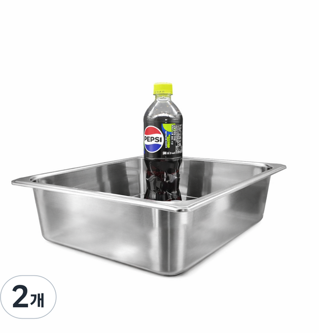 304 NSF식품 승인 사각 견고한 업소용 냉장고 반찬 스텐 밧드 바트, 1/2 (325x265mm) × 높이 10cm 몸체만, 2개