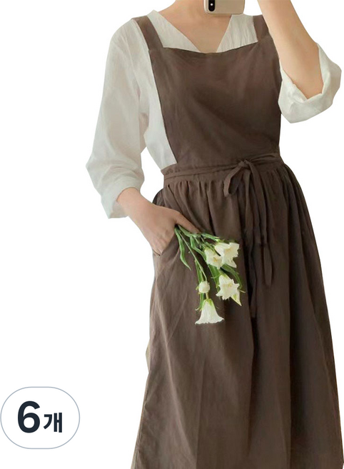 노블레스 베누스 빅사이즈 프로방스 원피스형 린넨 롱 앞치마, (BIG) 로열쇼콜라, 6개