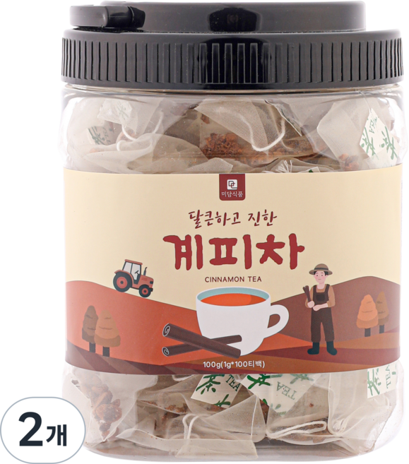 [미세플라스틱 없는 생분해필터] 미담식품 계피차 삼각티백, 1g, 100개입, 2개