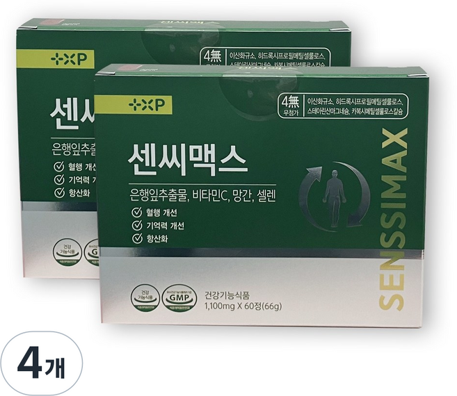플러스엑스팜 센씨맥스 은행잎 추출물 혈행 개선 망간 셀렌 비타민C 기억력 개선 항산화, 4개, 60정