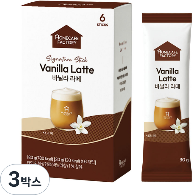 홈카페 팩토리 시그니처 바닐라라떼 파우더 스틱, 3박스, 6개입, 30g