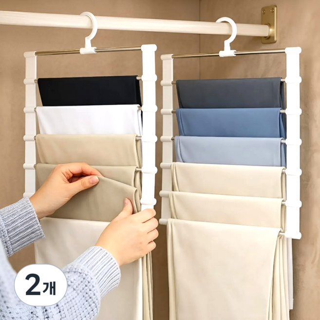 진수앤영 공간절약 7단 접이식 치마 바지걸이, 화이트, 2개