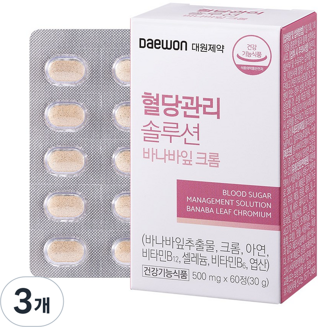 대원제약 혈당관리 솔루션 바나바 크롬 바나바잎 추출물, 3개, 60정