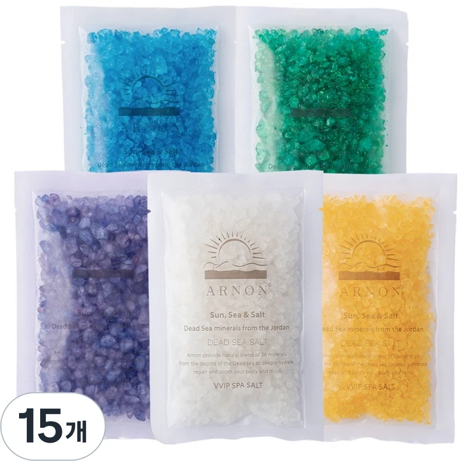 아르논 사해소금 입욕제 5종 세트 [내추럴+라벤더+레몬+포레스트+오션], 15개, 80g - 쿠팡