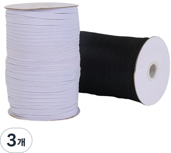 마루아토 납작 수선부자재 기저귀고무줄 6mm 120m, 3개, 블랙