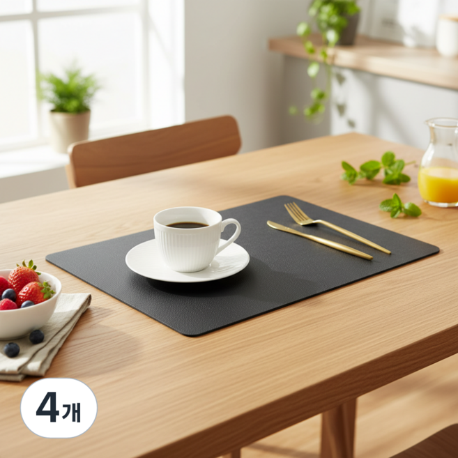라온커넥션 사각 모던디자인 방수 식탁매트 테이블보, 4개, 1인(43x30cm), 블랙