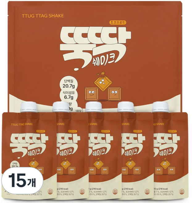 혜인담 식사대용 단백질 쉐이크 뚝딱쉐이크 초코프로틴, 60g, 15개