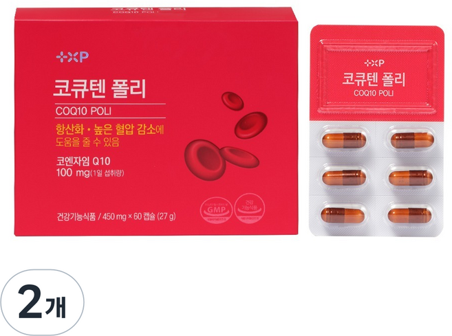코큐텐폴리 코엔자임 Q10 폴리코사놀 항산화 높은 혈압 감소에 도움 영양제, 2개, 60정