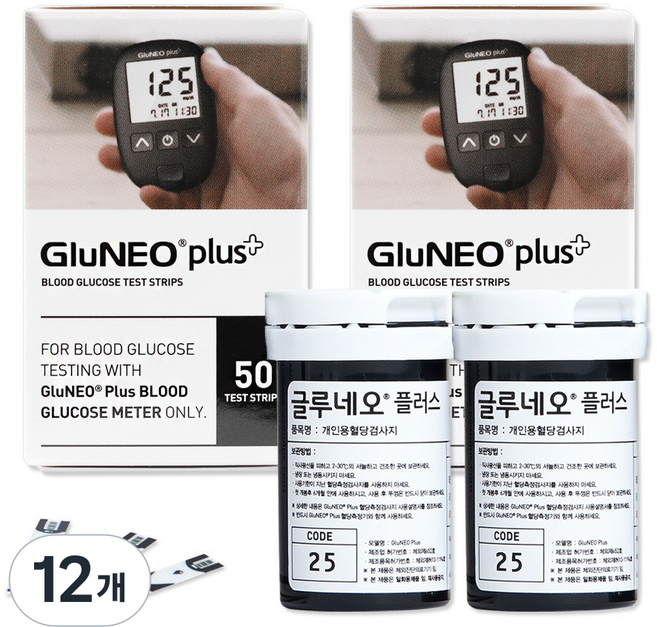 오상헬스케어 글루네오 플러스 혈당시험지, 12개, 50개입