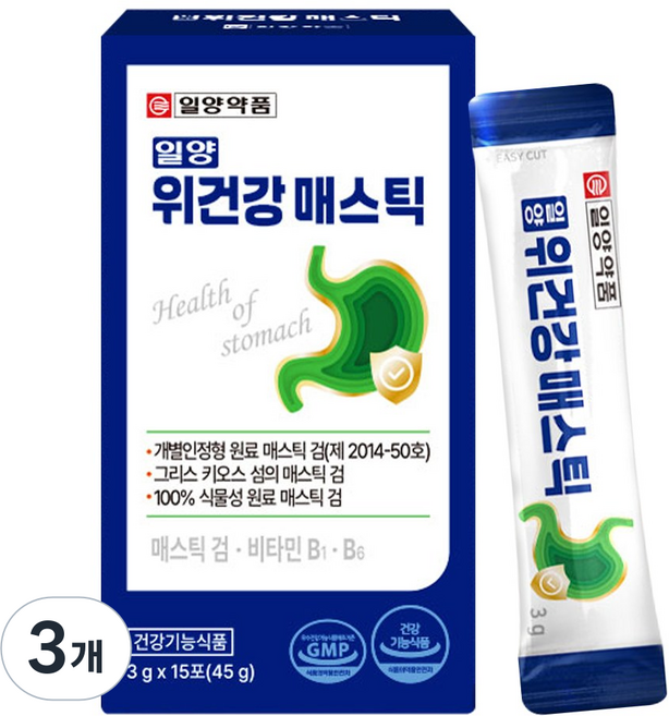 일양약품 정품 일양 위건강 매스틱 검 분말 스틱, 3개, 45g