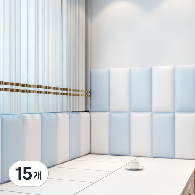 홈앤힐링 두꺼운 메모리폼 벽 충격방지 패드 30T, 15개, 스카이 블루