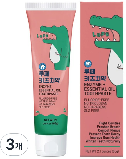 루페 키즈치약 무불소 자연원료 효소 천연 계면활성제 충치예방 안전한 주니어 어린이 아기 치약, 3개, 60g - 쿠팡