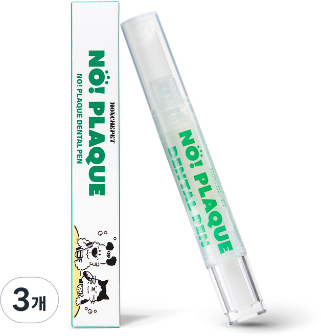 (사선형)몽세펫 프리미엄 양치펜 칫솔 치석/입냄새제거 치약/강아지 고양이 겸용, 3개, 5g