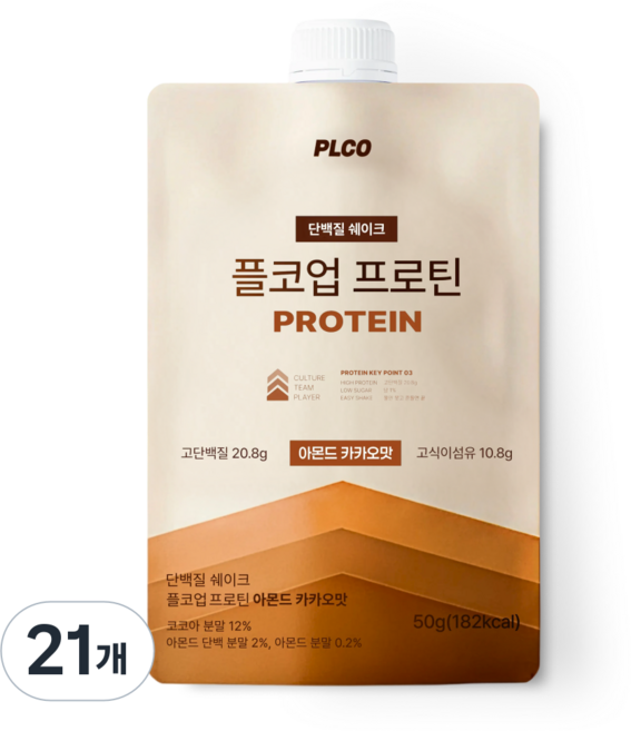 플코업 프로틴 아몬드카카오맛 단백질 쉐이크 파우치, 21개, 50g