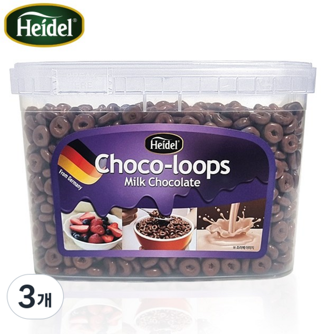 하이델 밀크 초코룹스 초코링 발렌타인데이 시리얼, 3개, 1.2kg