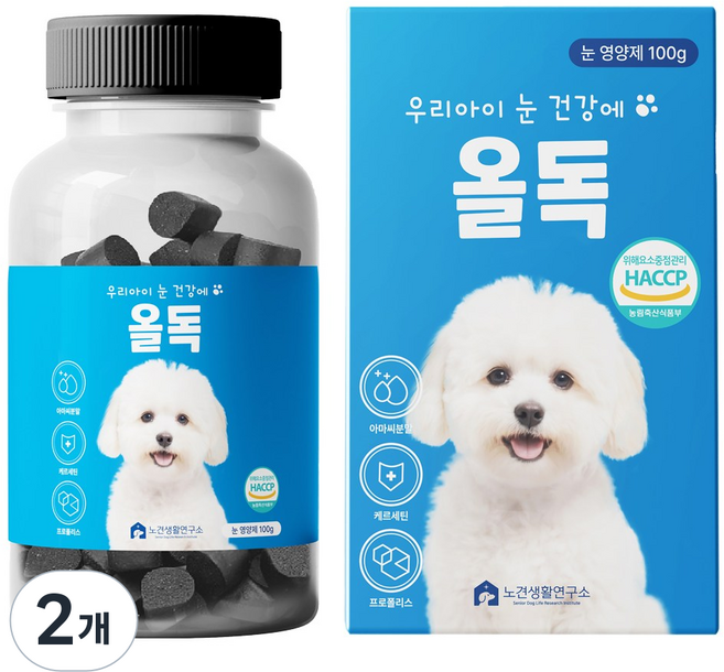 올독 강아지 눈 영양제 눈물자국 노령견 백내장 항산화 루테인, 2개, 눈물개선/눈건강, 100정