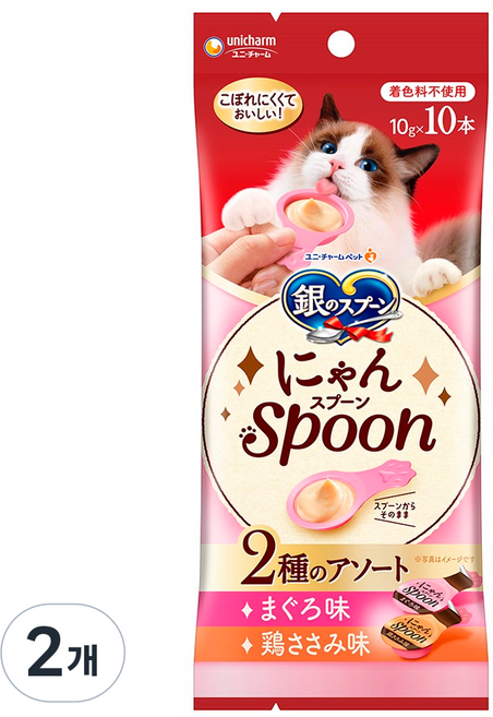 유니참긴노스푼 고양이 냥스푼 습식 간식 10개입, 혼합맛(참치/닭가슴살), 100g, 2개