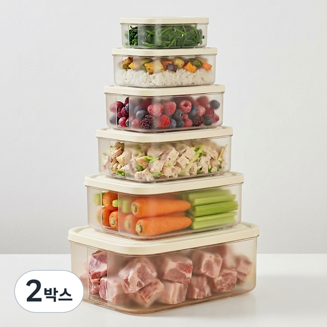코지키친 밀폐용기 6종세트 냉장 냉동 전자레인지용 투명 보관용기, 6종 세트, 2박스