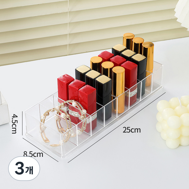 아크릴 수납함 책상 다기능 립스틱 새도우 정리함 8칸, 3개, 투명색